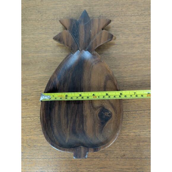 Monkey Pod Wood Pineapple Trinket Dish Bowl Spoon Rest Made Philippines 6" x 12" - Picture 4 of 6